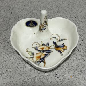 Aynsley Just Orchids heart shaped ring dish bone china floral yellow white blue